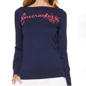 Lilly Pulitzer True Navy and Firecracker Intarsia Sweater